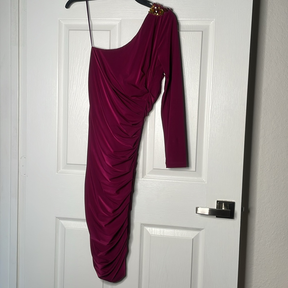 Cache Jeweled One-Shoulder Long Sleeve Mini Dress - Picture 6 of 6